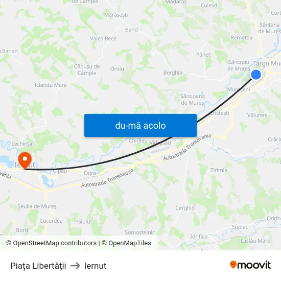 Harta de Piața Libertății către Iernut