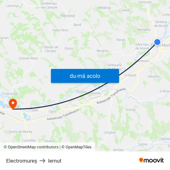 Harta de Electromureș către Iernut