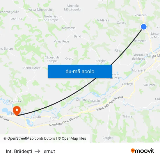 Harta de Int. Brădești către Iernut