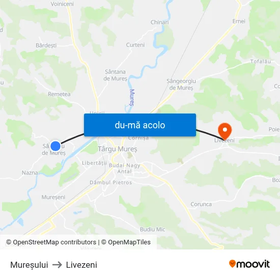 Harta de Mureșului către Livezeni