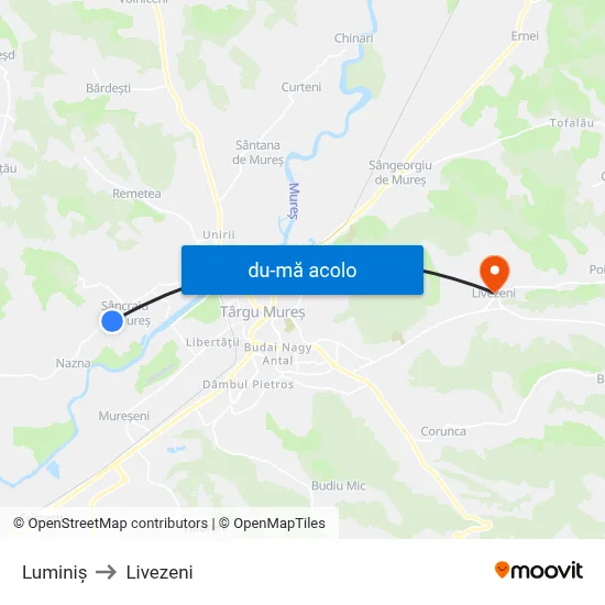 Harta de Luminiș către Livezeni