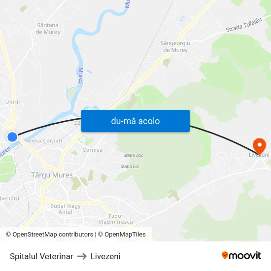 Harta de Spitalul Veterinar către Livezeni