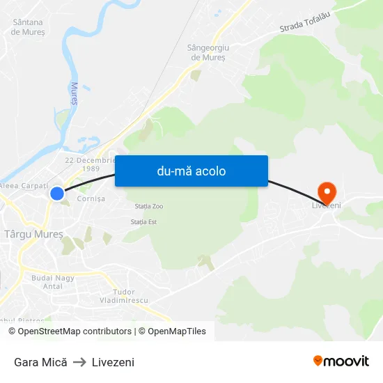 Harta de Gara Mică către Livezeni