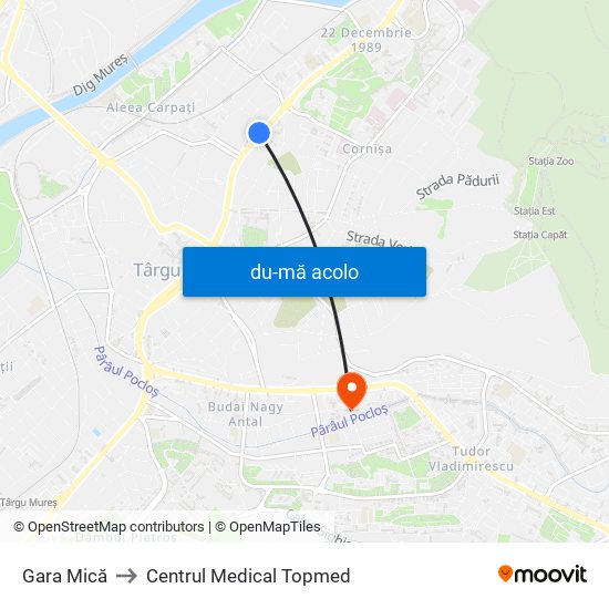 Harta de Gara Mică către Centrul Medical Topmed