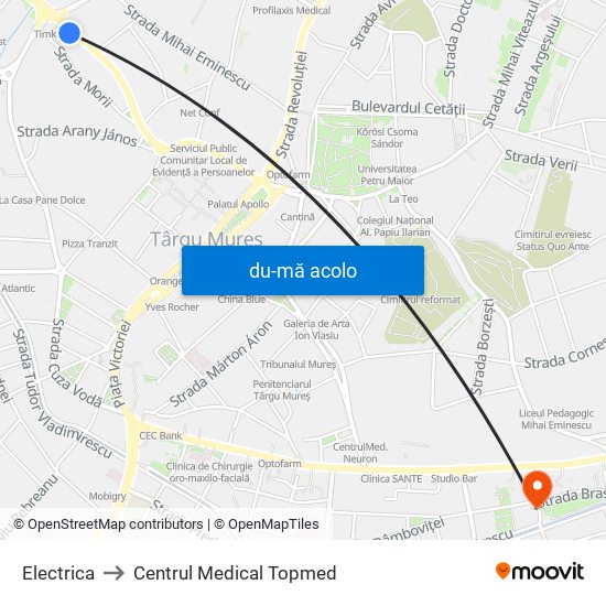 Harta de Electrica către Centrul Medical Topmed
