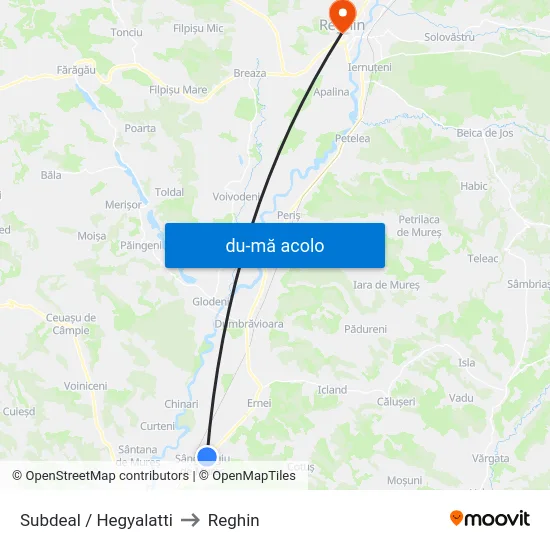 Harta de Subdeal / Hegyalatti către Reghin