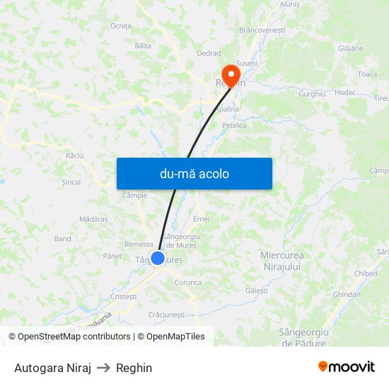 Harta de Autogara Niraj către Reghin