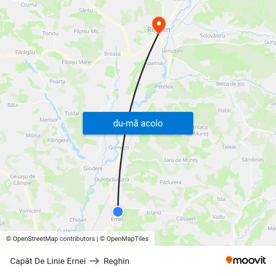 Harta de Capăt De Linie Ernei către Reghin