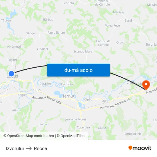 Harta de Izvorului către Recea