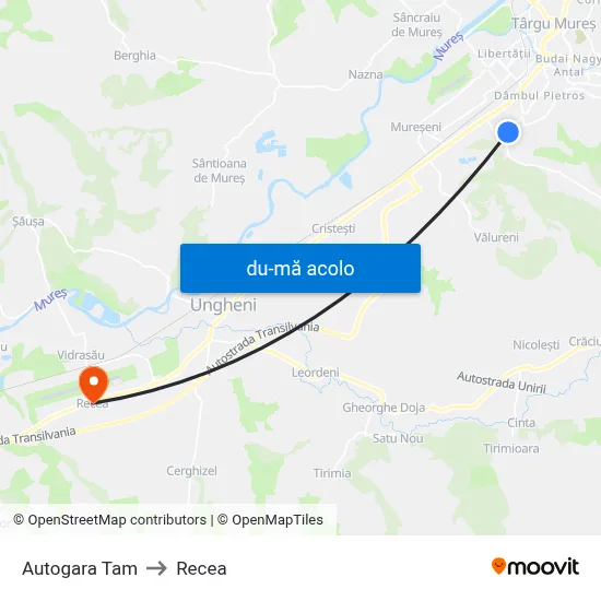 Harta de Autogara Tam către Recea