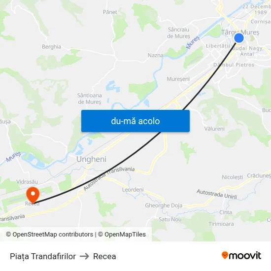 Harta de Piața Trandafirilor către Recea