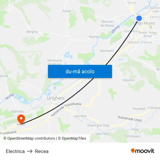 Harta de Electrica către Recea
