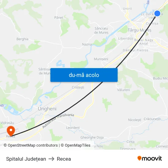 Harta de Spitalul Județean către Recea