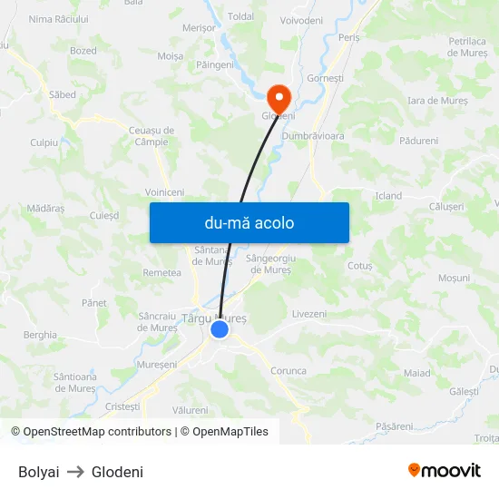 Harta de Bolyai către Glodeni