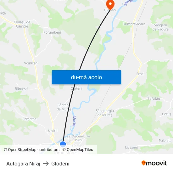 Harta de Autogara Niraj către Glodeni