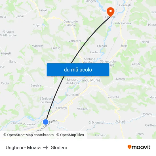 Harta de Ungheni - Moară către Glodeni