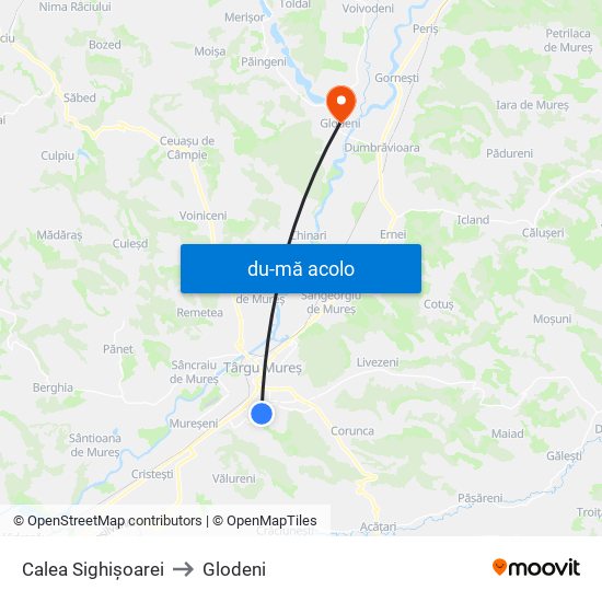 Harta de Calea Sighișoarei către Glodeni