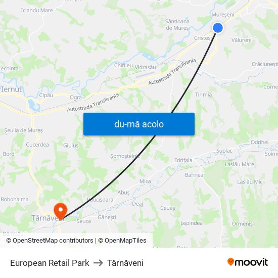 Harta de European Retail Park către Târnăveni