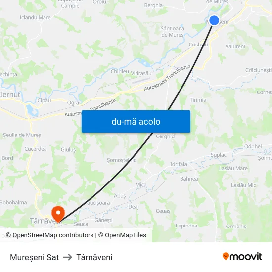 Harta de Mureșeni Sat către Târnăveni