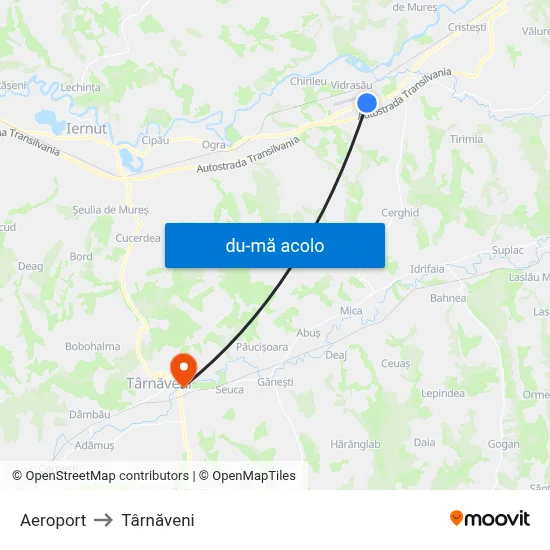 Harta de Aeroport către Târnăveni