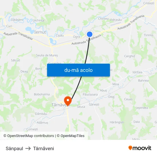 Harta de Sânpaul către Târnăveni