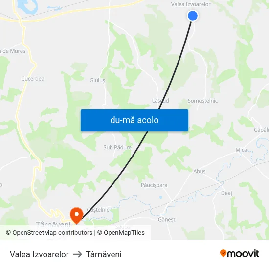 Harta de Valea Izvoarelor către Târnăveni