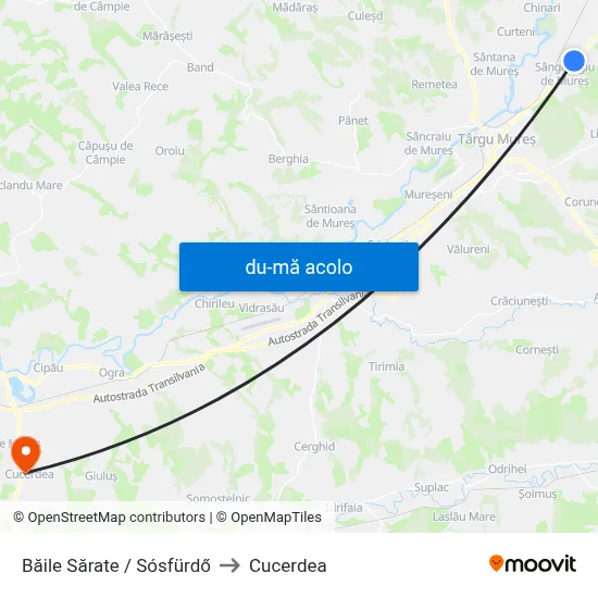 Harta de Băile Sărate / Sósfürdő către Cucerdea