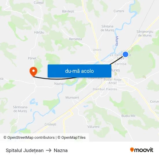 Harta de Spitalul Județean către Nazna