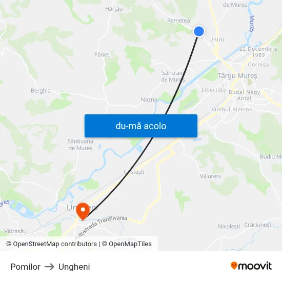 Harta de Pomilor către Ungheni