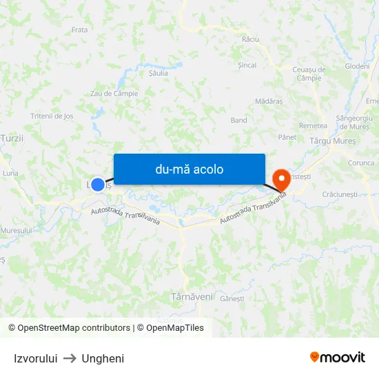 Harta de Izvorului către Ungheni