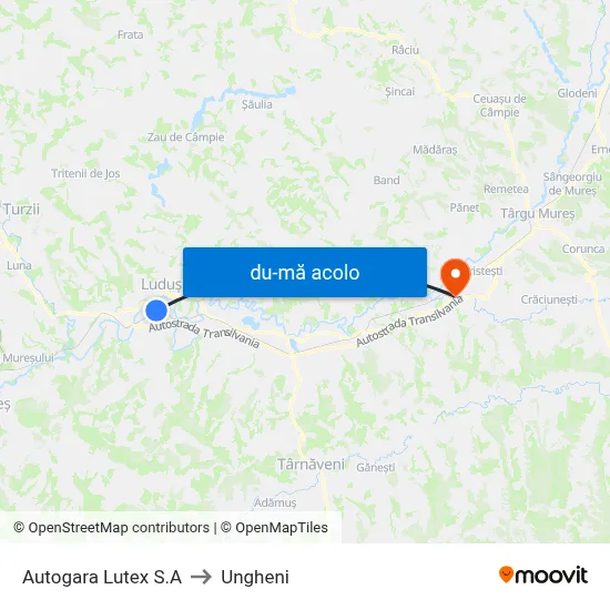 Harta de Autogara Lutex S.A către Ungheni