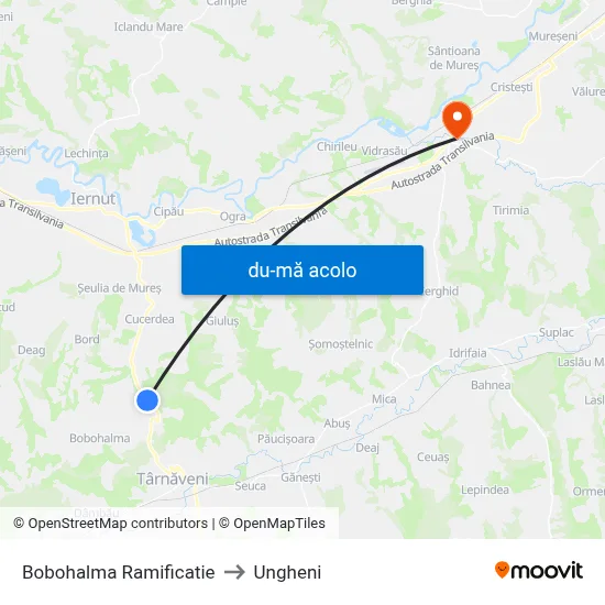 Harta de Bobohalma Ramificatie către Ungheni