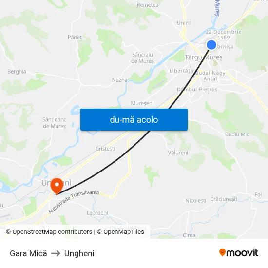 Harta de Gara Mică către Ungheni