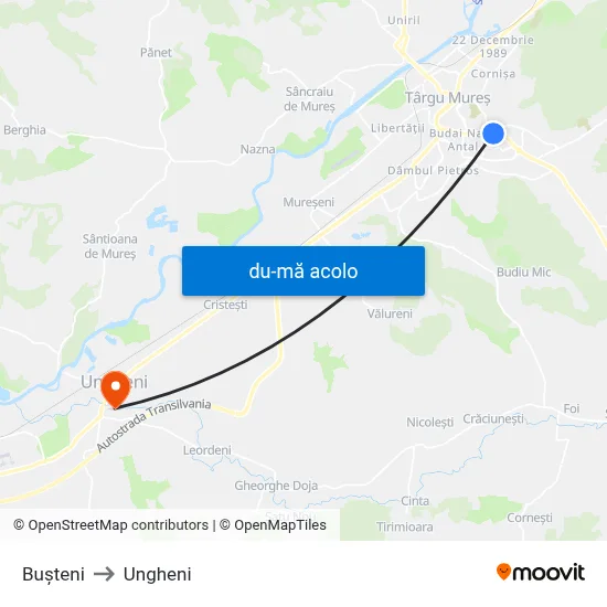 Harta de Bușteni către Ungheni