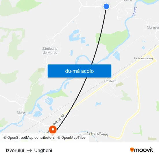 Harta de Izvorului către Ungheni