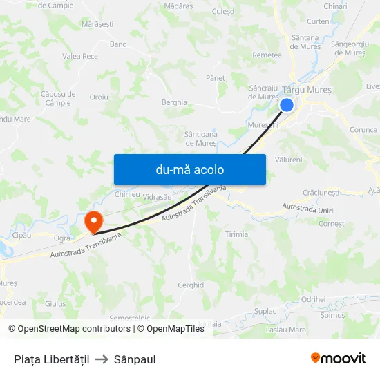 Harta de Piața Libertății către Sânpaul