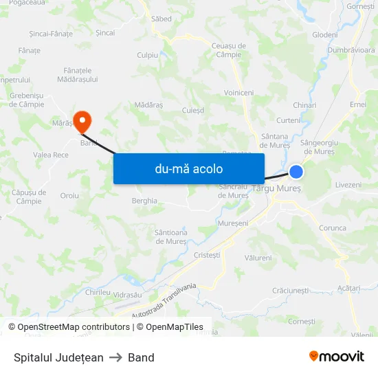 Harta de Spitalul Județean către Band