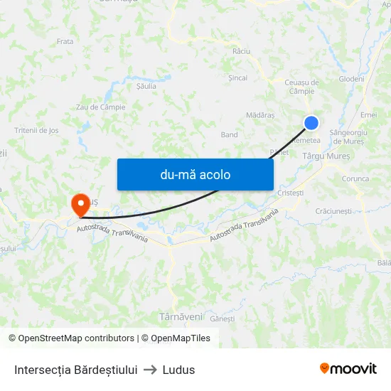 Harta de Intersecția Bărdeștiului către Ludus