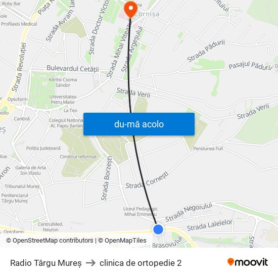 Harta de Radio Târgu Mureș către clinica de ortopedie 2