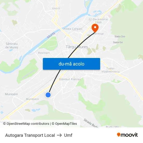 Harta de Autogara Transport Local către Umf