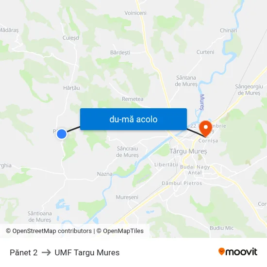 Harta de Pănet 2 către UMF Targu Mures