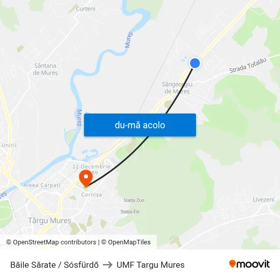 Harta de Băile Sărate / Sósfürdő către UMF Targu Mures