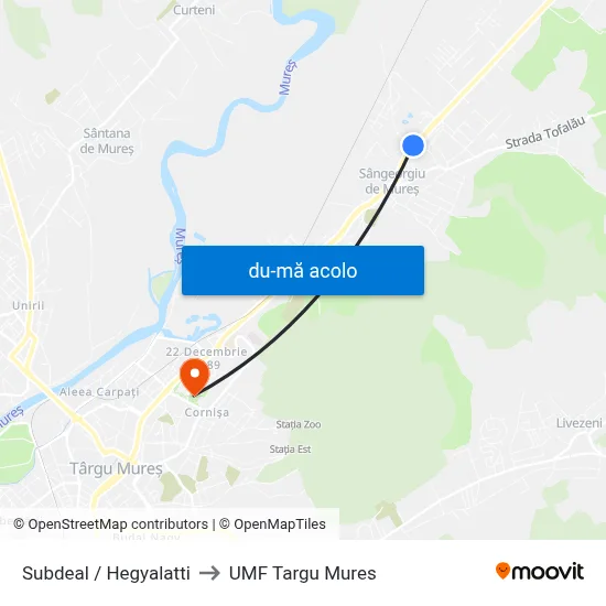 Harta de Subdeal / Hegyalatti către UMF Targu Mures