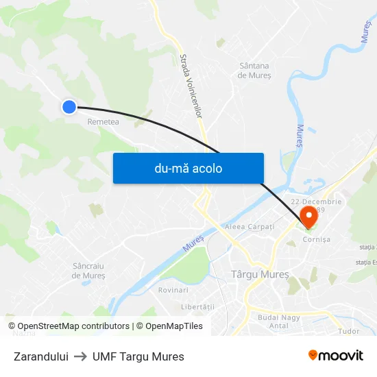 Harta de Zarandului către UMF Targu Mures