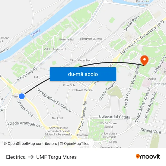 Harta de Electrica către UMF Targu Mures
