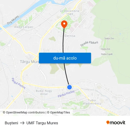 Harta de Bușteni către UMF Targu Mures