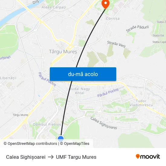 Harta de Calea Sighișoarei către UMF Targu Mures