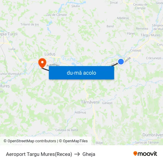Harta de Aeroport Targu Mures(Recea) către Gheja