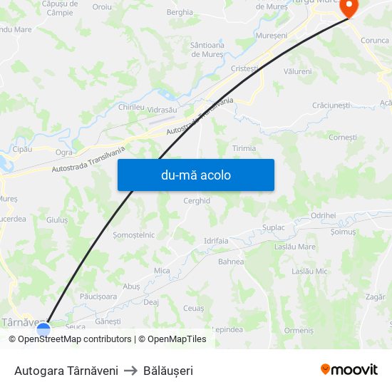 Harta de Autogara Târnăveni către Bălăuşeri