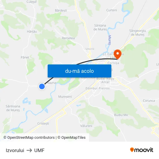 Harta de Izvorului către UMF